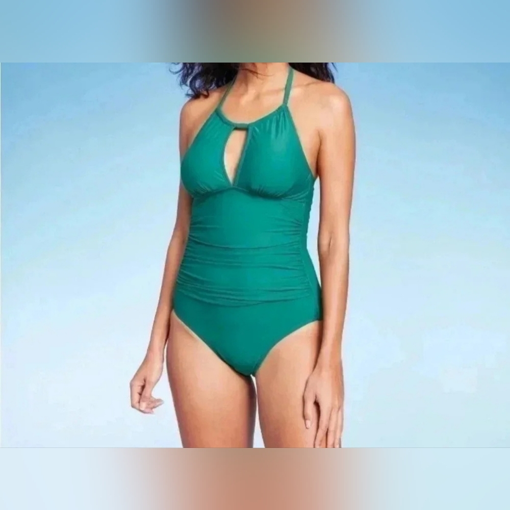 Women's Full Coverage Tummy Control High Neck Halter One Piece Swimsuit LARGE